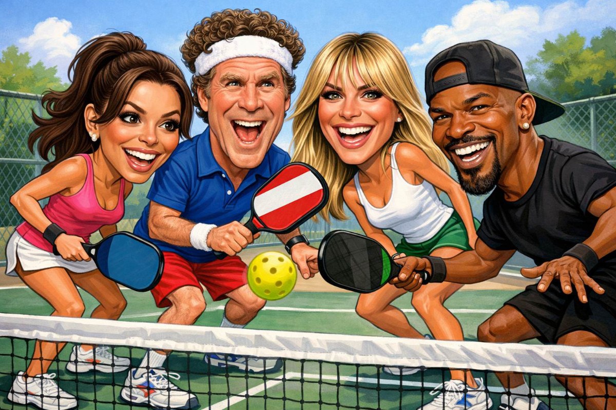 Illustration of celebrities playing pickleball